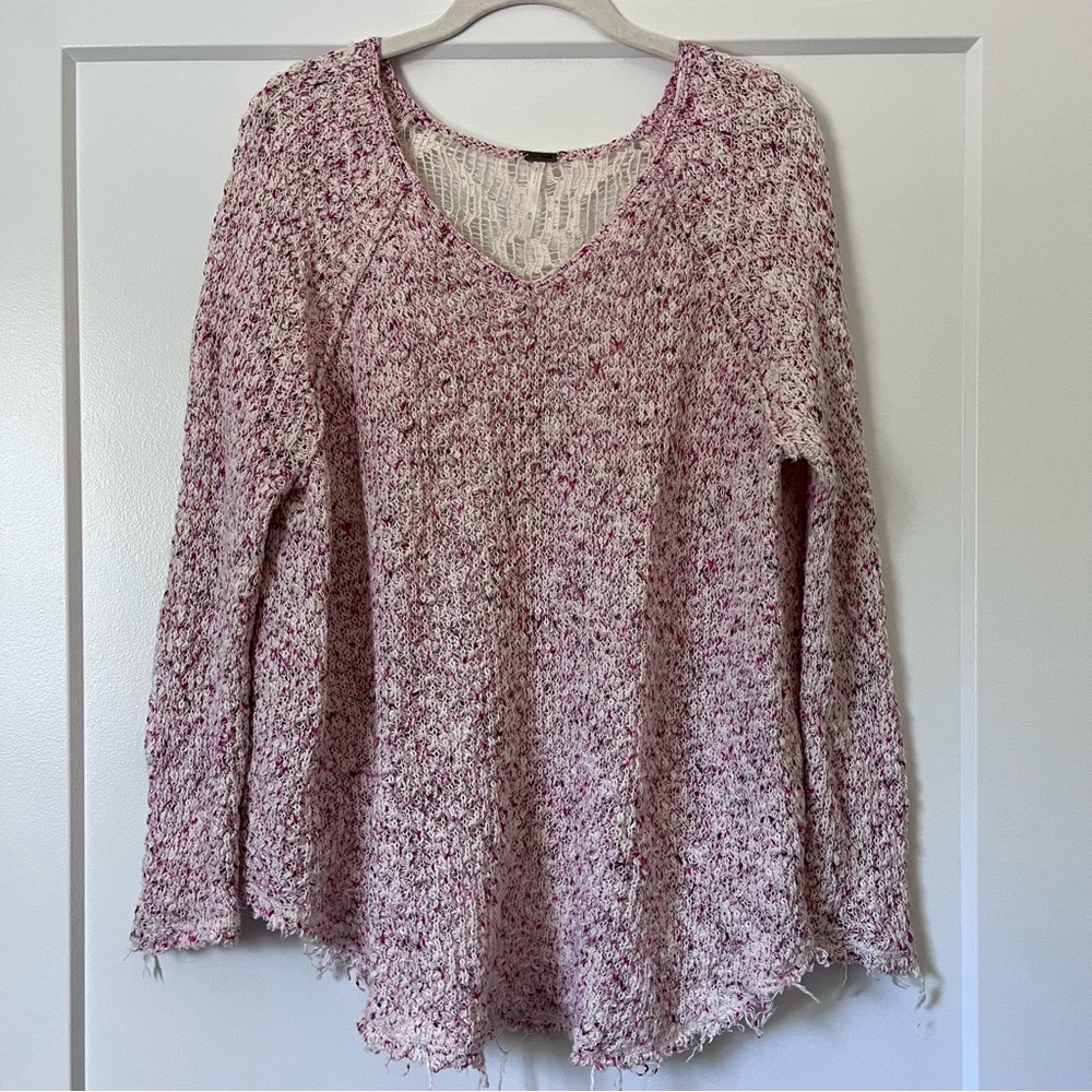 Free People Crochet Pink Sweater M 100% cotton